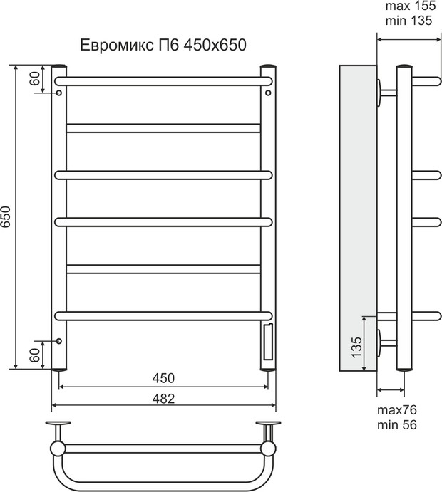 Классик п6 с полкой 450х650 электро new встроен диммер полотенцесушитель terminus